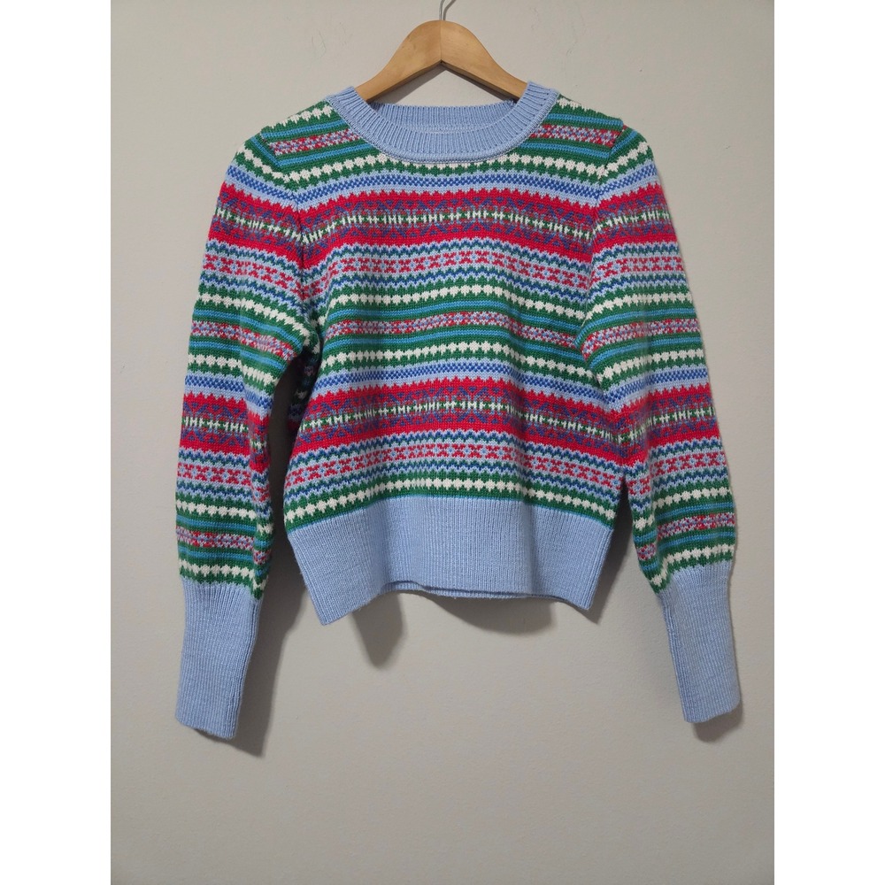 Free Assembly Womens Fair Isle Crewneck Sweater Blue Red Green Knit FA021067HD25